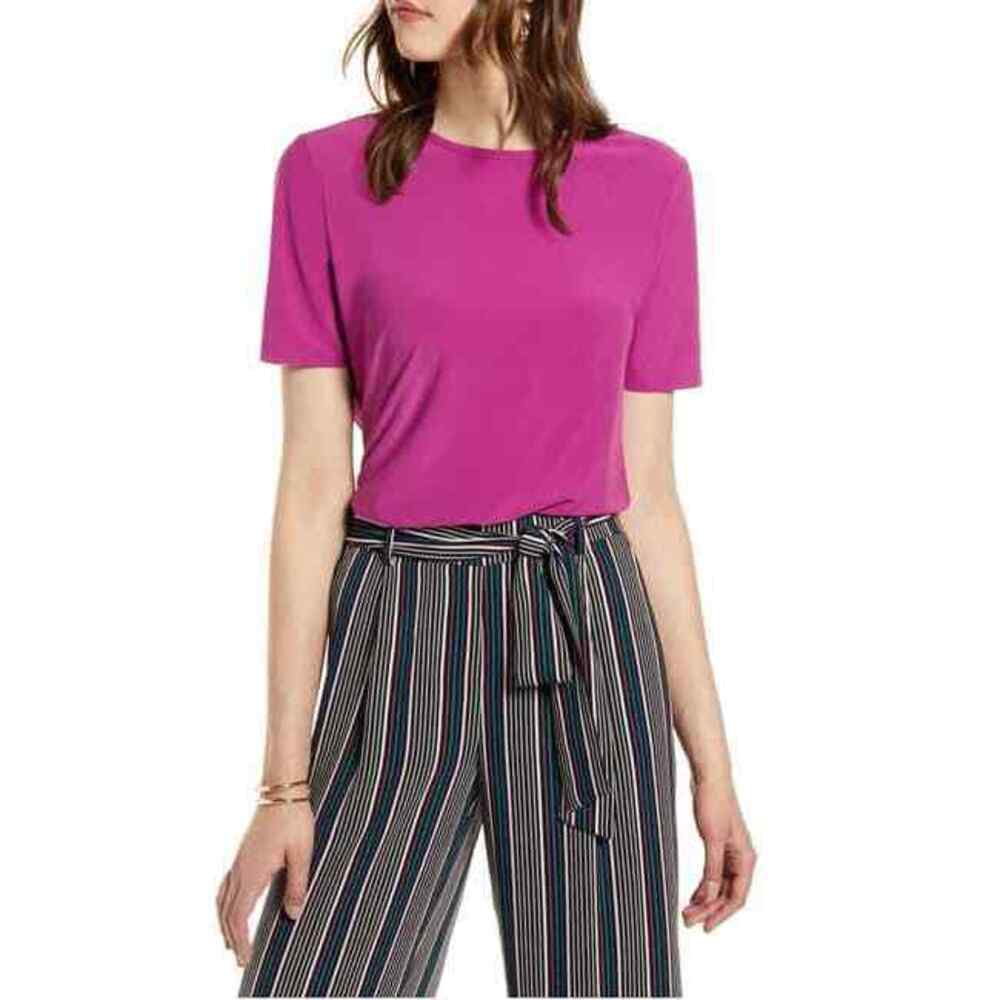 Halogen Woman's Short Sleeve Tie Back Knit Top In Purple Size XS $69